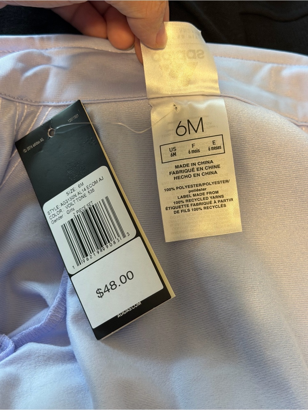 adidas Kids Light Purple Zip-Up Track Jacket with White Stripes - Picture 3 of 3